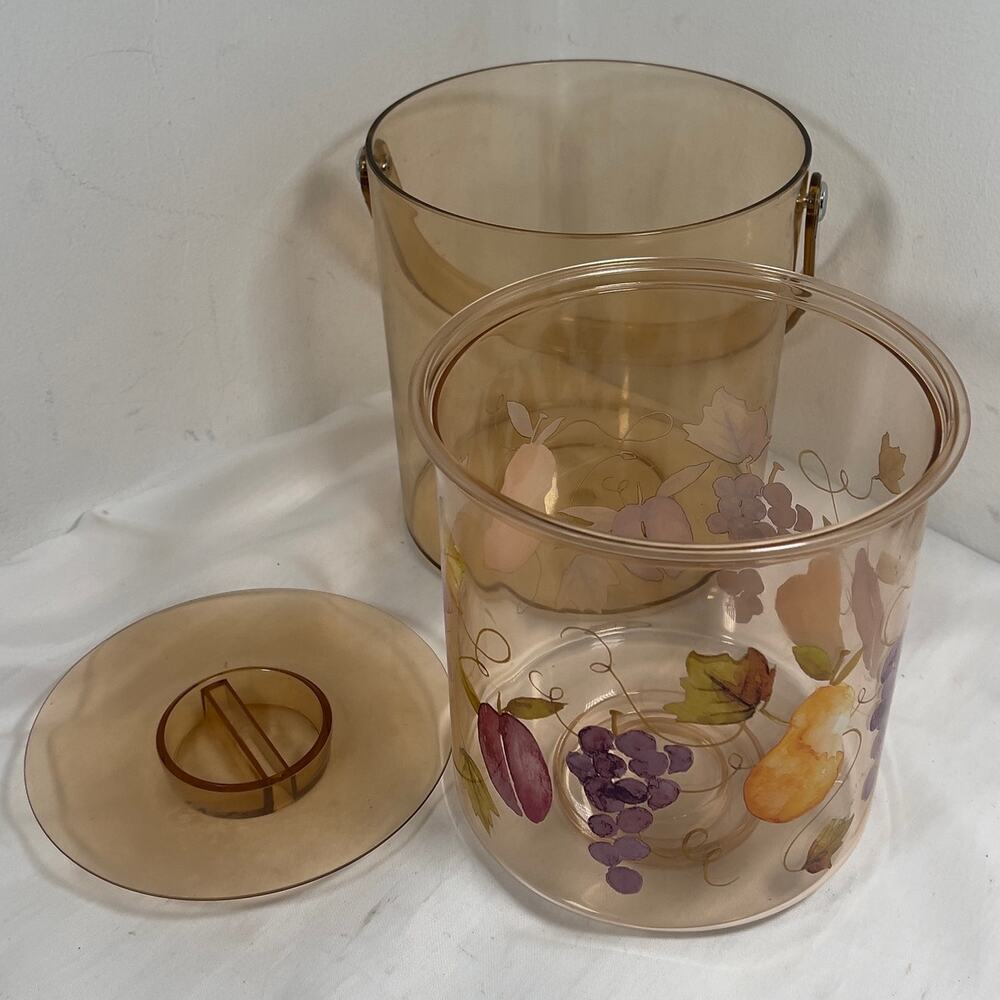 Vintage Lucite Acrylic Ice Bucket Tutti Fruitti Design Grapes Pears Plums MCM